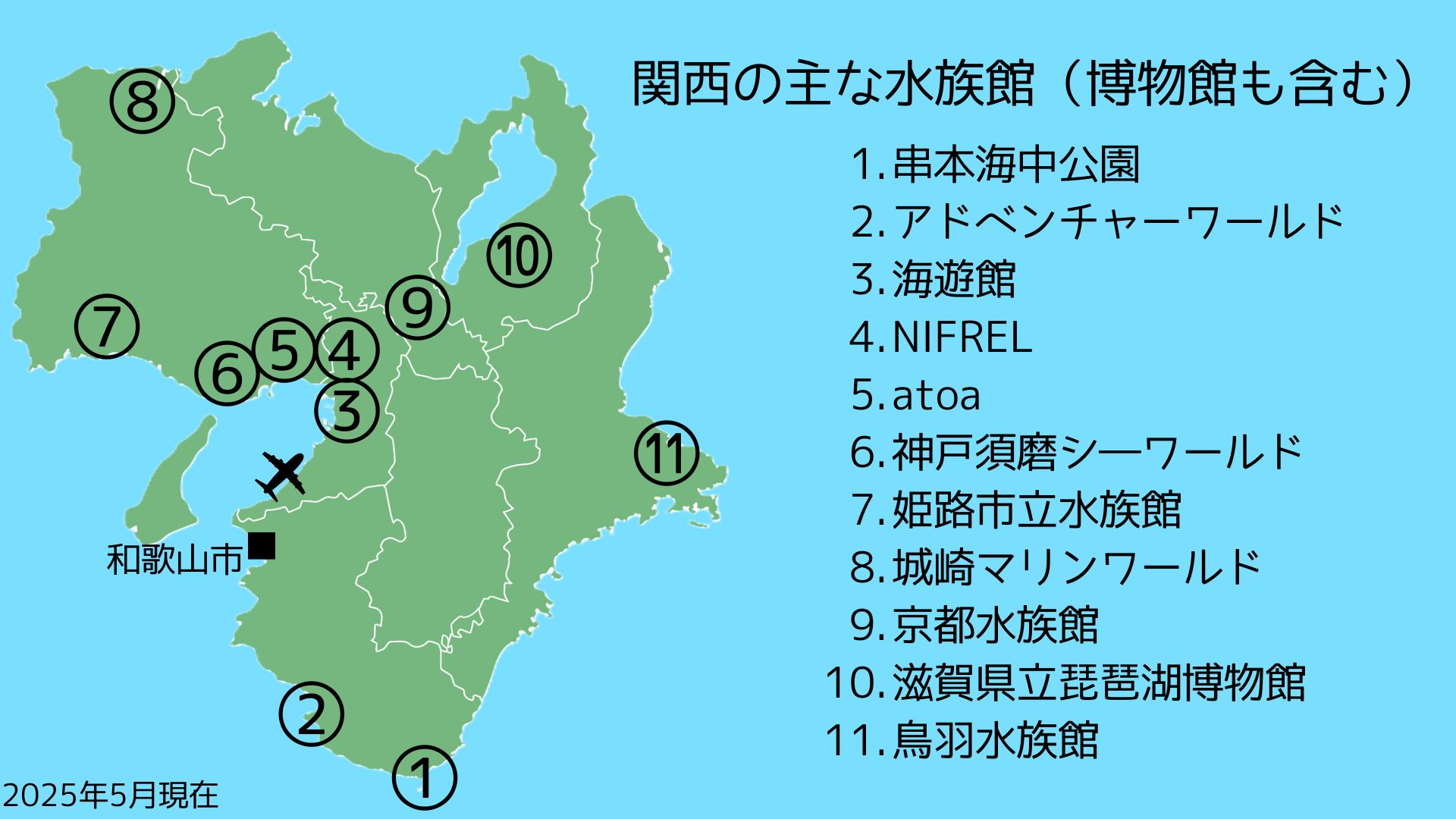 関西の水族館の位置