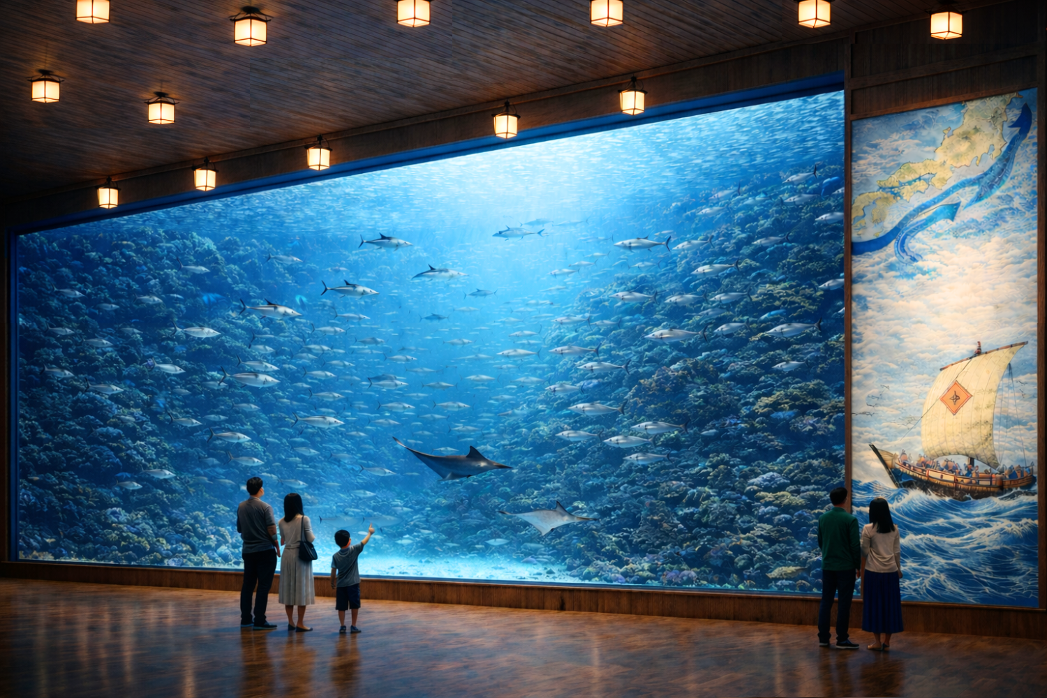 浅い海の生態系を表現した展示イメージ