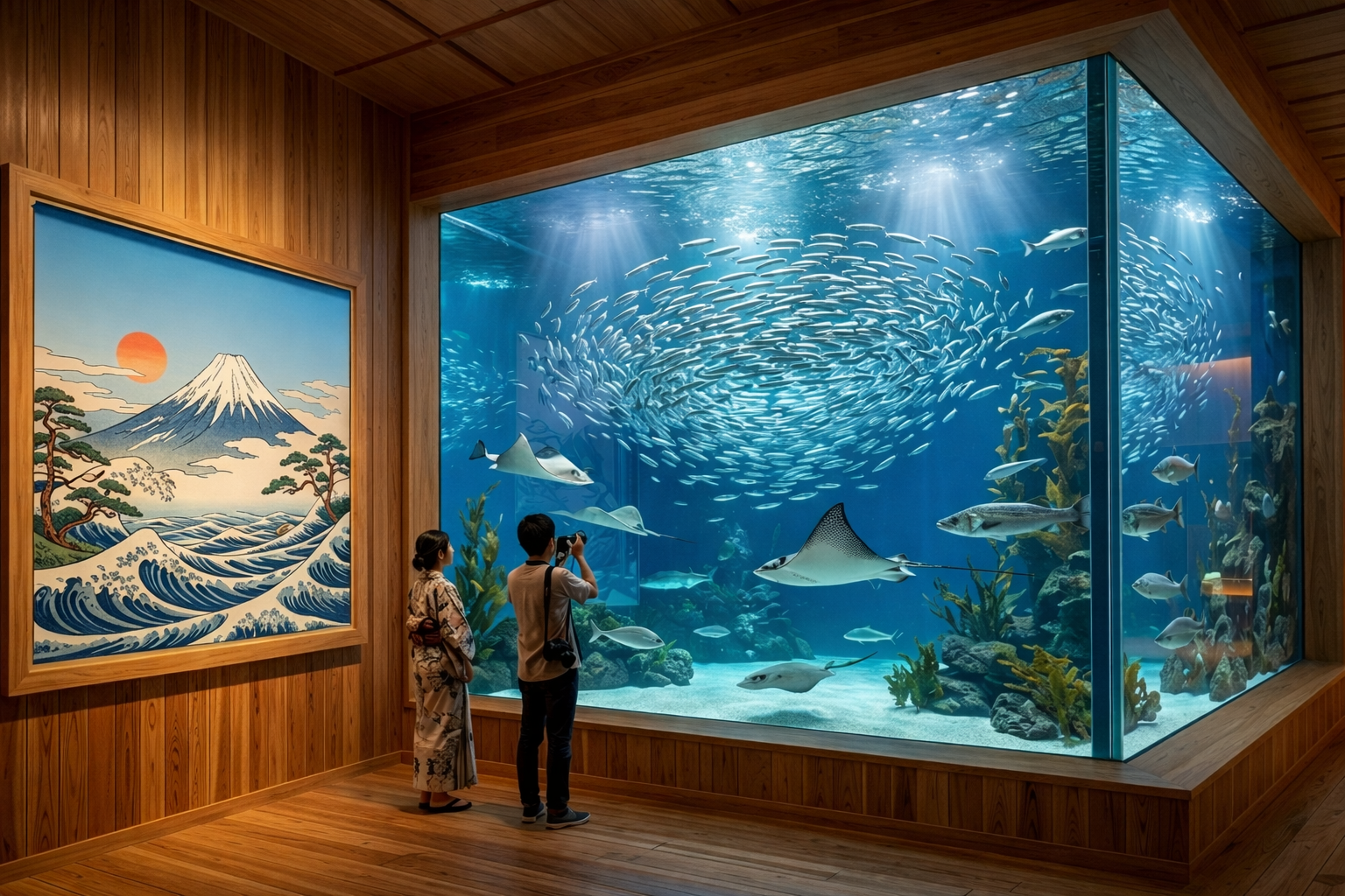 浅い海の生態系を表現した展示イメージ