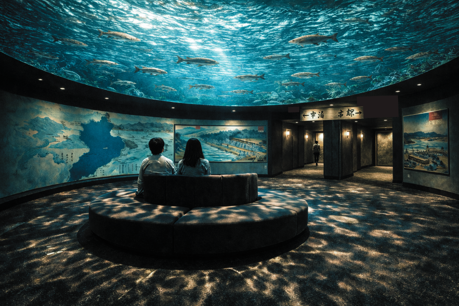 魚の群れが泳ぐ大水槽の展示イメージ