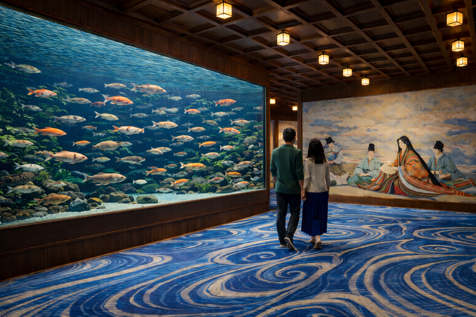 浅い海の生態系を表現した展示イメージ