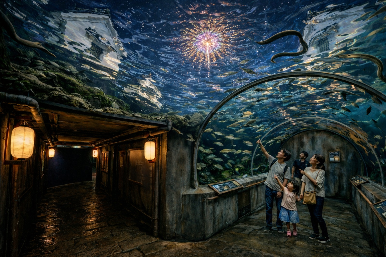 浅い海の生態系を表現した展示イメージ