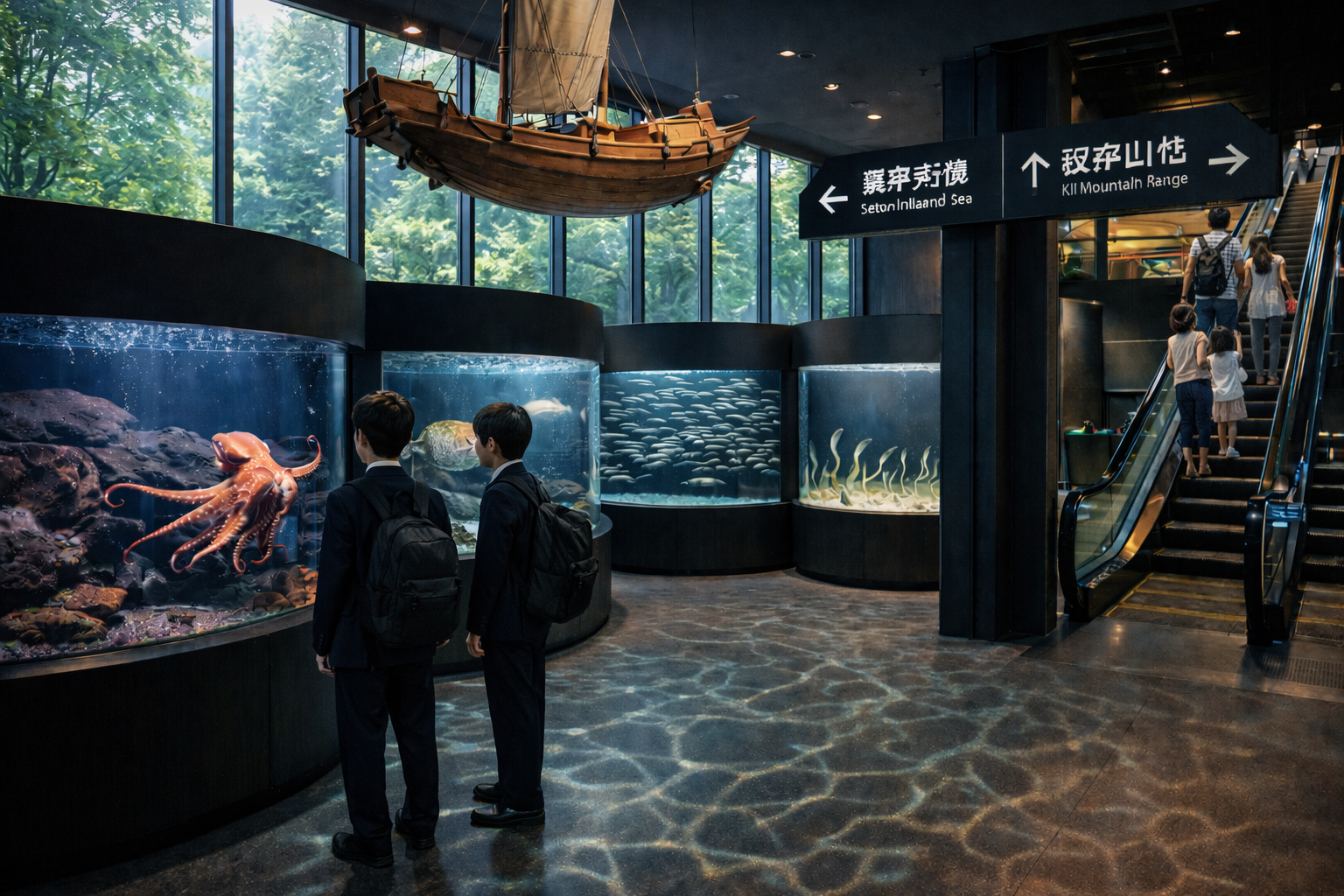 浅い海の生態系を表現した展示イメージ