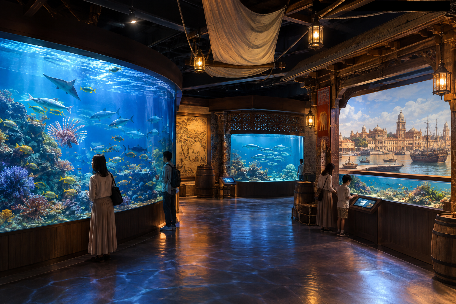 浅い海の生態系を表現した展示イメージ