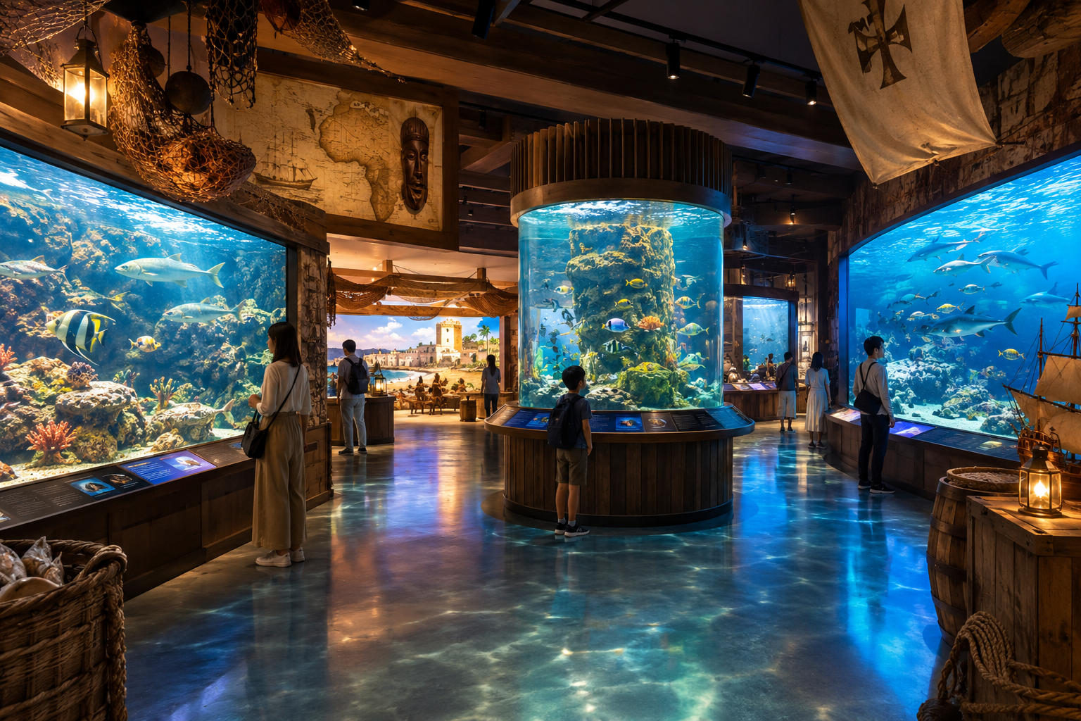 浅い海の生態系を表現した展示イメージ
